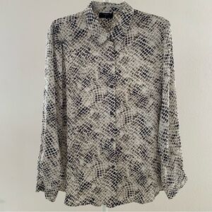 Tahari Women's Long‎ Sleeve Button Up Tunic Top Animal Print Olive Green Size XL